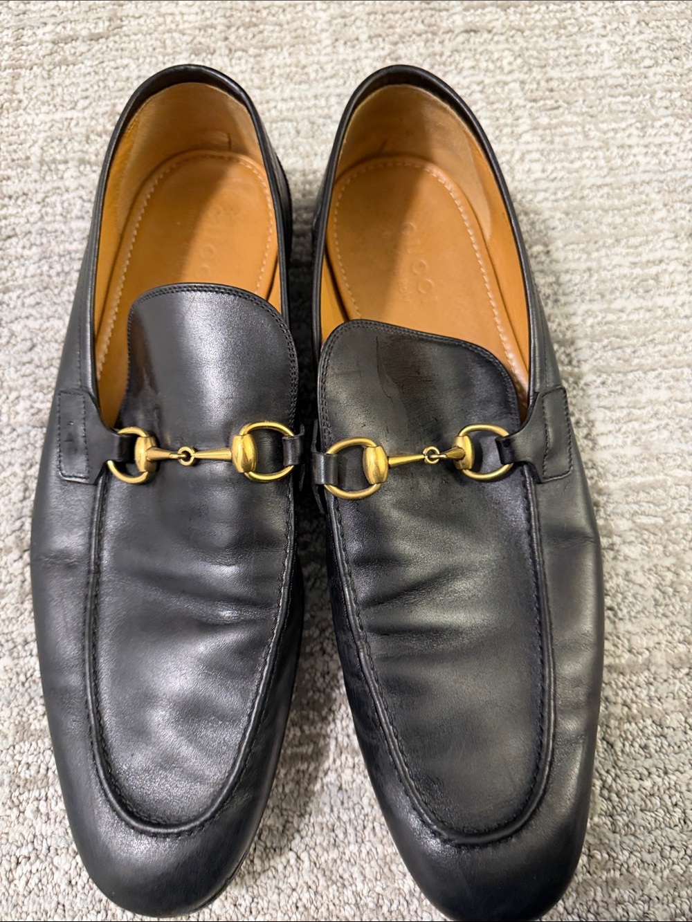 Gucci Black Leather Horsebit Slip-On Loafers